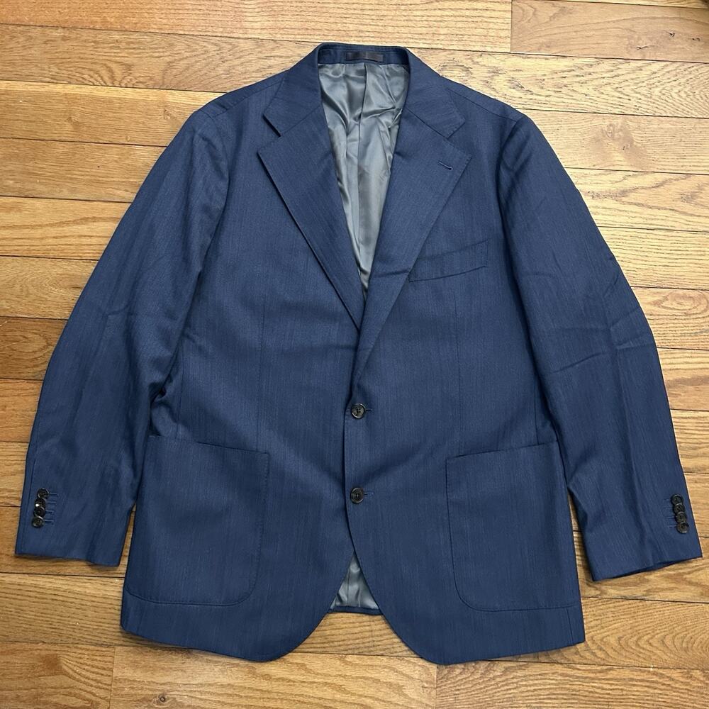 Proper Cloth Drago S130s Slate Herringbone 100% Wool Jacket Suit Blazer 46R